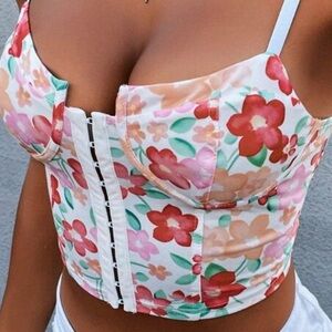 Floral print Hook & Eye Bustier crop top, cami top,spaghetti strap, Large,New